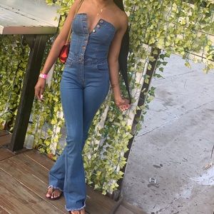 Denim bell bottom jumpsuit